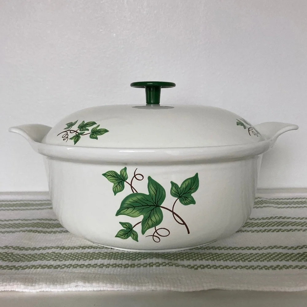 Vintage Green Ivy PRIZER-WARE 2 QT Cast Iron Casserole Dish w/ Cover Lid